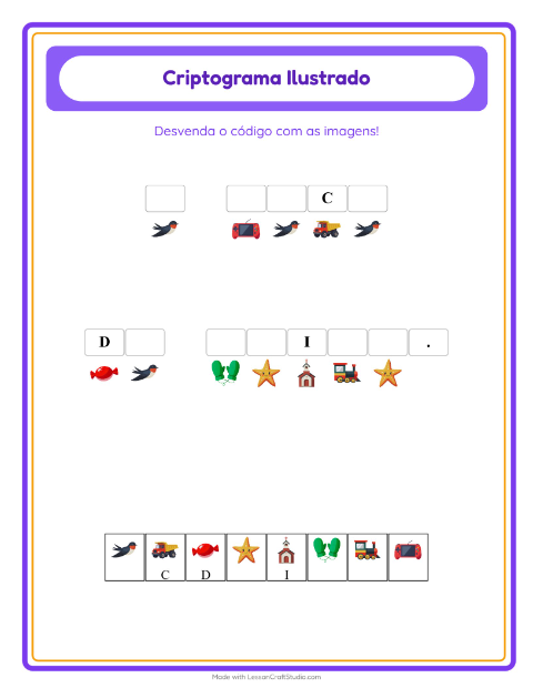 Pré-visualização da ficha de Criptograma para Educação infantil (pré-escola, 5-7 anos)
