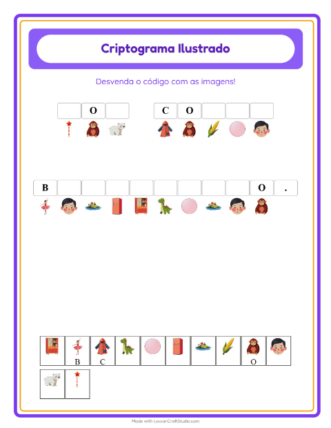 Pré-visualização da ficha de Criptograma para Educação infantil (pré-escola, 5-7 anos)