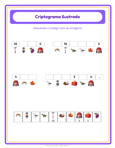 Pré-visualização da ficha de Criptograma para Educação infantil (pré-escola, 5-7 anos)