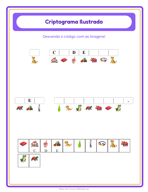 Pré-visualização da ficha de Criptograma para Educação infantil (pré-escola, 5-7 anos)