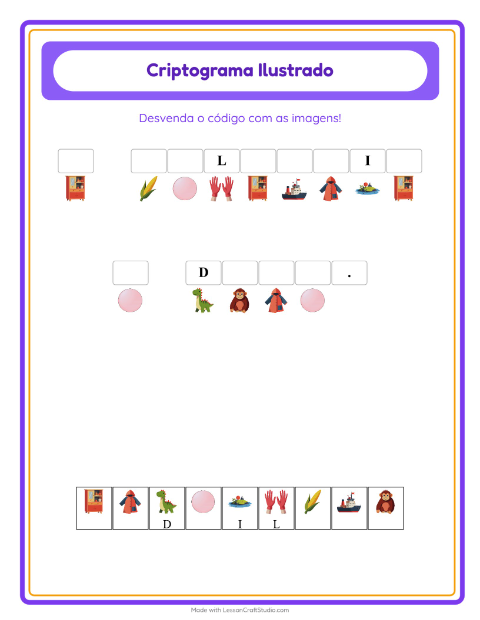 Pré-visualização da ficha de Criptograma para Educação infantil (pré-escola, 5-7 anos)
