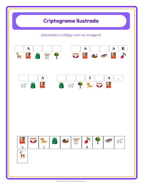 Pré-visualização da ficha de Criptograma para Educação infantil (pré-escola, 5-7 anos)