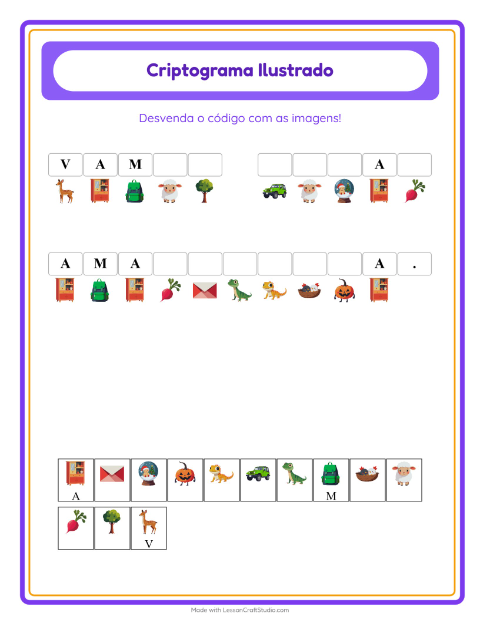 Pré-visualização da ficha de Criptograma para Educação infantil (pré-escola, 5-7 anos)