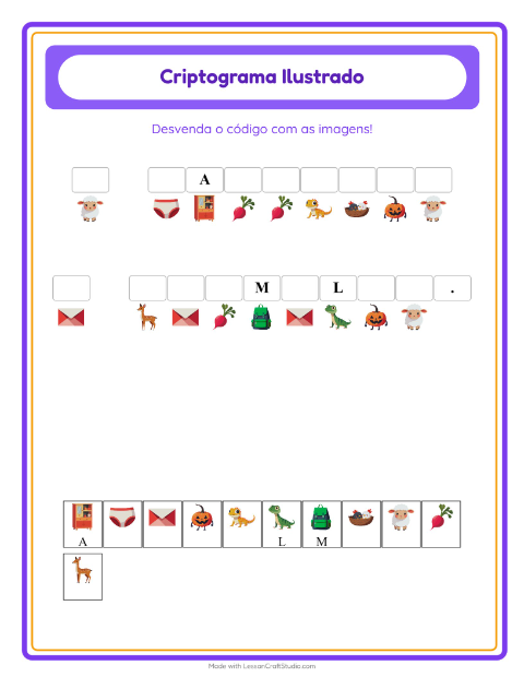 Pré-visualização da ficha de Criptograma para Educação infantil (pré-escola, 5-7 anos)