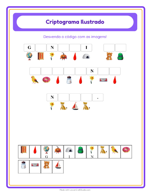 Pré-visualização da ficha de Criptograma para Educação infantil (pré-escola, 5-7 anos)
