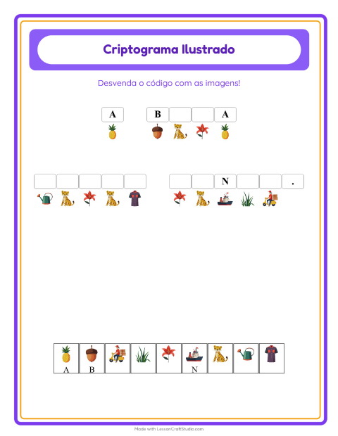 Pré-visualização da ficha de Criptograma para Educação infantil (pré-escola, 5-7 anos)