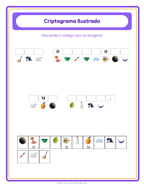 Pré-visualização da ficha de Criptograma para Educação infantil (pré-escola, 5-7 anos)