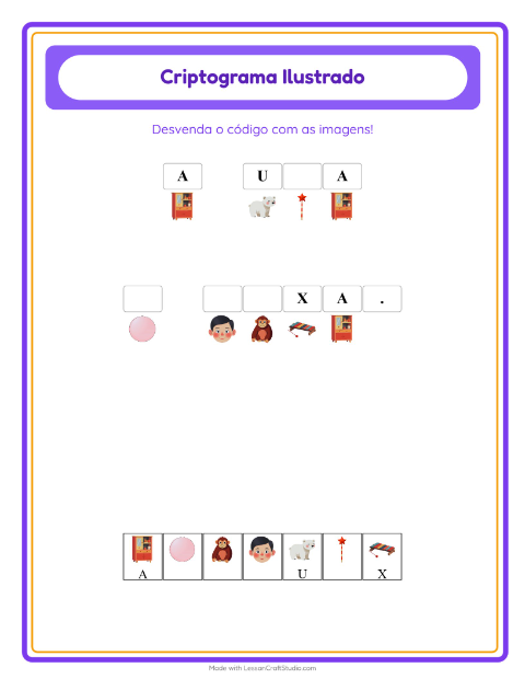 Pré-visualização da ficha de Criptograma para Educação infantil (pré-escola, 5-7 anos)
