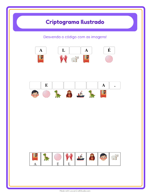 Pré-visualização da ficha de Criptograma para Educação infantil (pré-escola, 5-7 anos)