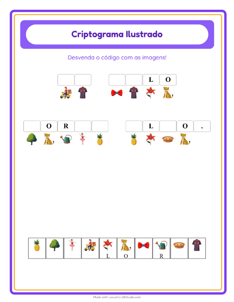 Pré-visualização da ficha de Criptograma para Educação infantil (pré-escola, 5-7 anos)