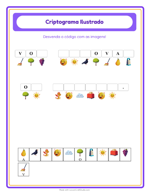 Pré-visualização da ficha de Criptograma para Educação infantil (pré-escola, 5-7 anos)