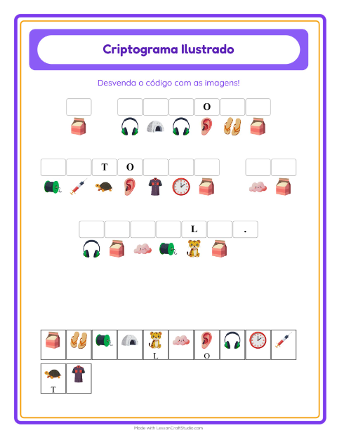 Pré-visualização da ficha de Criptograma para Educação infantil (pré-escola, 5-7 anos)