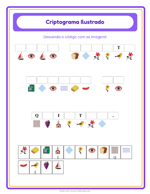 Pré-visualização da ficha de Criptograma para Educação infantil (pré-escola, 5-7 anos)