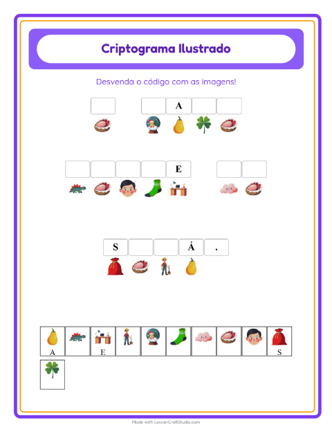 Pré-visualização da ficha de Criptograma para Educação infantil (pré-escola, 5-7 anos)