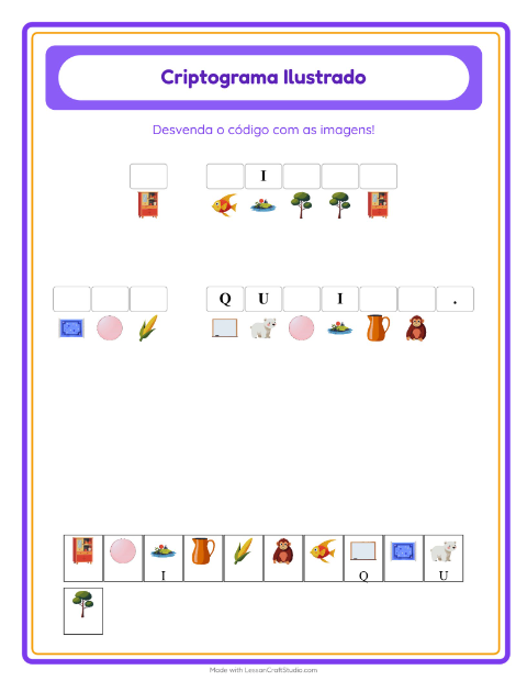 Pré-visualização da ficha de Criptograma para Educação infantil (pré-escola, 5-7 anos)