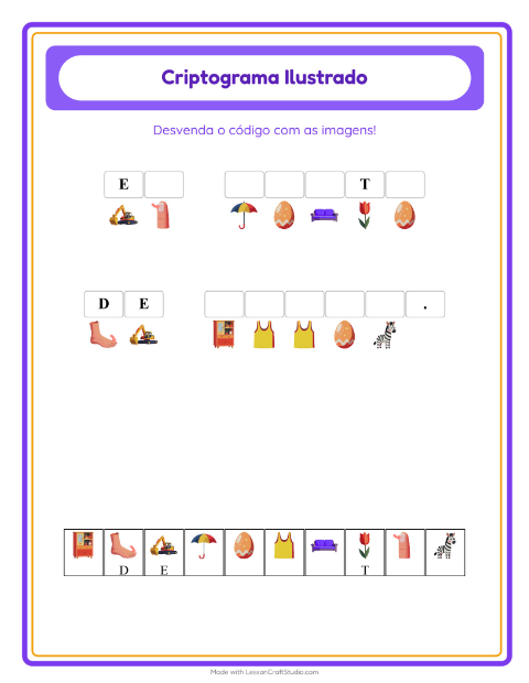 Pré-visualização da ficha de Criptograma para Educação infantil (pré-escola, 5-7 anos)