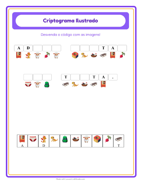 Pré-visualização da ficha de Criptograma para Educação infantil (pré-escola, 5-7 anos)