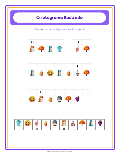 Pré-visualização da ficha de Criptograma para Educação infantil (pré-escola, 5-7 anos)