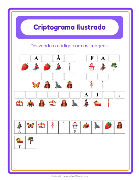 Pré-visualização da ficha de Criptograma para Educação infantil (pré-escola, 5-7 anos)