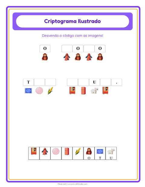 Pré-visualização da ficha de Criptograma para Educação infantil (pré-escola, 5-7 anos)