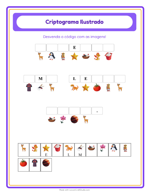 Pré-visualização da ficha de Criptograma para Educação infantil (pré-escola, 5-7 anos)