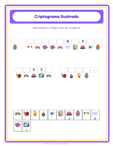 Pré-visualização da ficha de Criptograma para Educação infantil (pré-escola, 5-7 anos)