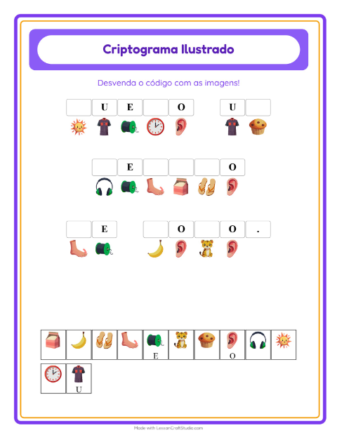Pré-visualização da ficha de Criptograma para Educação infantil (pré-escola, 5-7 anos)