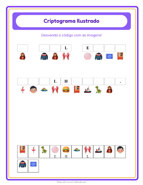 Pré-visualização da ficha de Criptograma para Educação infantil (pré-escola, 5-7 anos)