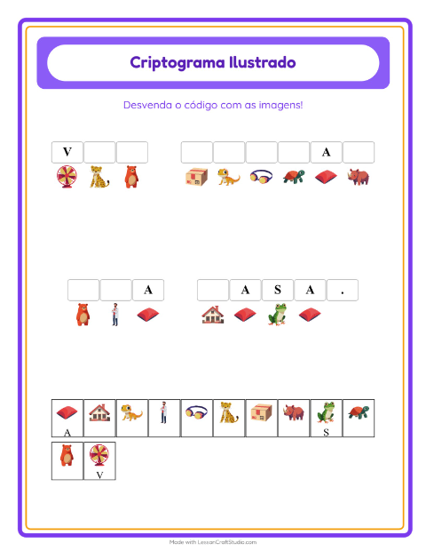 Pré-visualização da ficha de Criptograma para Educação infantil (pré-escola, 5-7 anos)