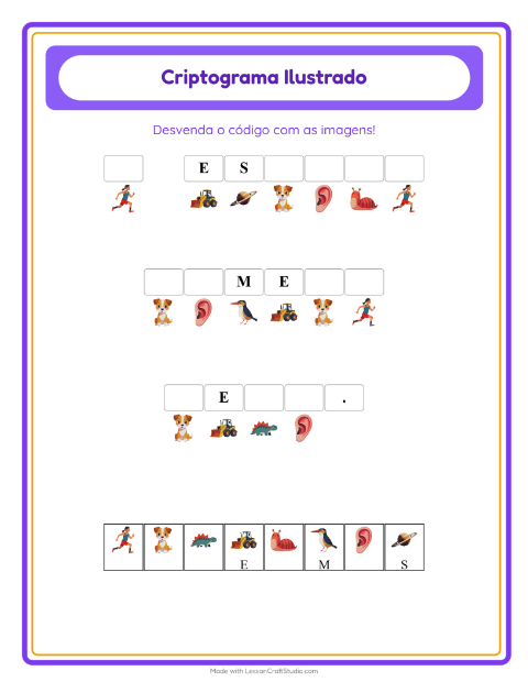 Pré-visualização da ficha de Criptograma para Educação infantil (pré-escola, 5-7 anos)