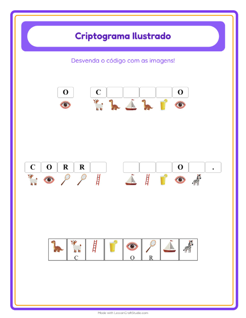 Pré-visualização da ficha de Criptograma para Educação infantil (pré-escola, 5-7 anos)