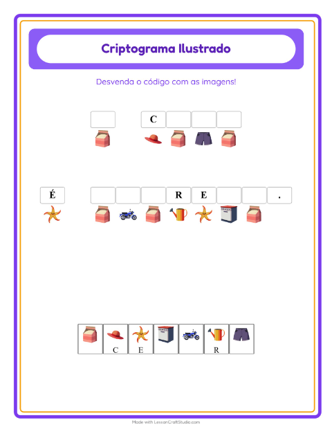 Pré-visualização da ficha de Criptograma para Educação infantil (pré-escola, 5-7 anos)