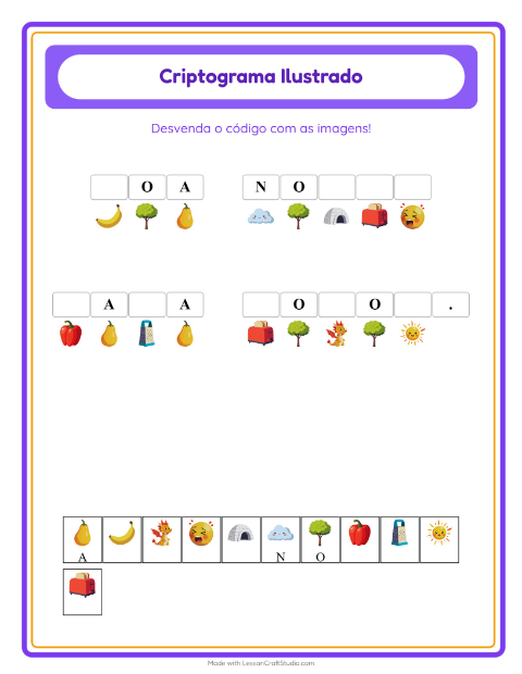 Pré-visualização da ficha de Criptograma para Educação infantil (pré-escola, 5-7 anos)