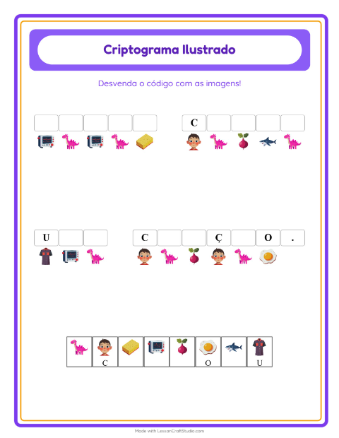 Pré-visualização da ficha de Criptograma para Educação infantil (pré-escola, 5-7 anos)