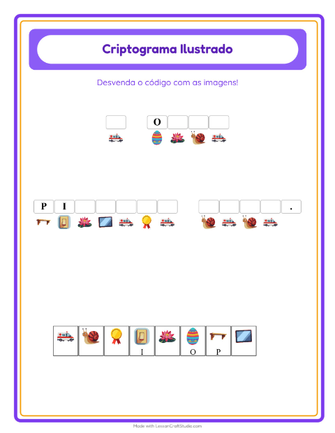 Pré-visualização da ficha de Criptograma para Educação infantil (pré-escola, 5-7 anos)