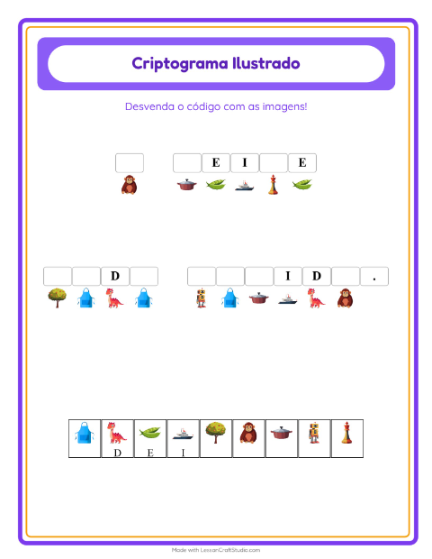 Pré-visualização da ficha de Criptograma para Educação infantil (pré-escola, 5-7 anos)