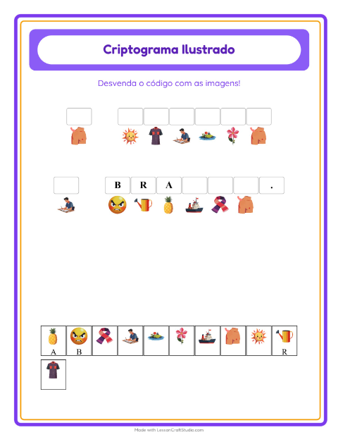 Pré-visualização da ficha de Criptograma para Educação infantil (pré-escola, 5-7 anos)
