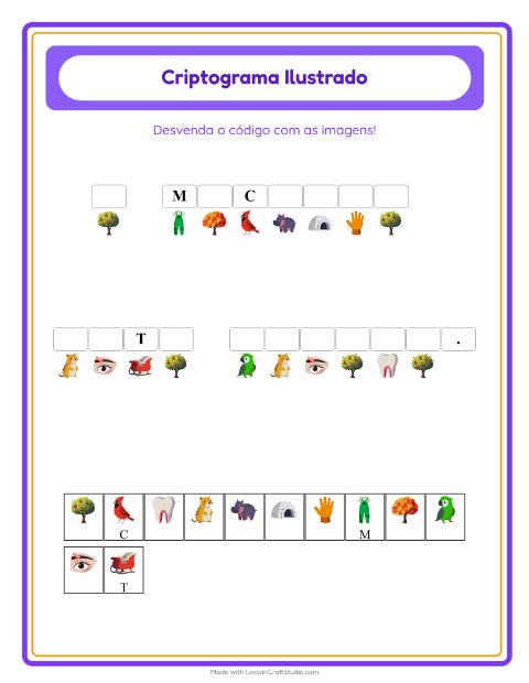 Pré-visualização da ficha de Criptograma para Educação infantil (pré-escola, 5-7 anos)
