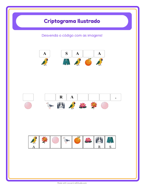 Pré-visualização da ficha de Criptograma para Educação infantil (pré-escola, 5-7 anos)