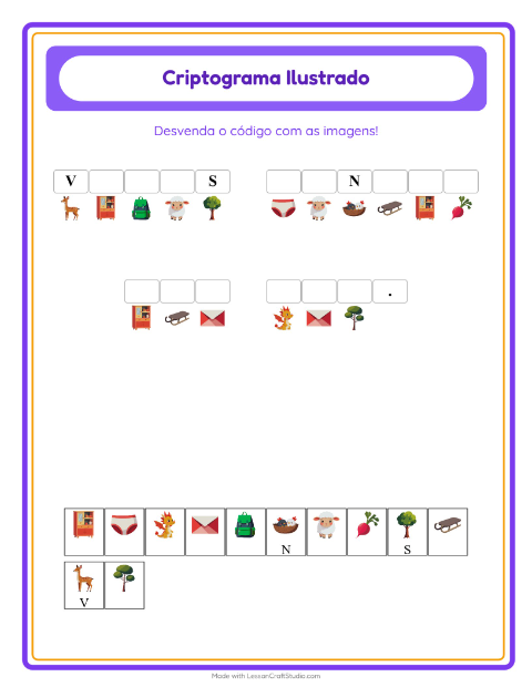 Pré-visualização da ficha de Criptograma para Educação infantil (pré-escola, 5-7 anos)