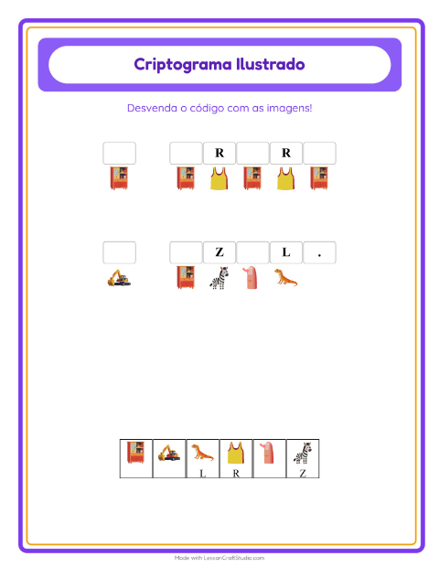 Pré-visualização da ficha de Criptograma para Educação infantil (pré-escola, 5-7 anos)