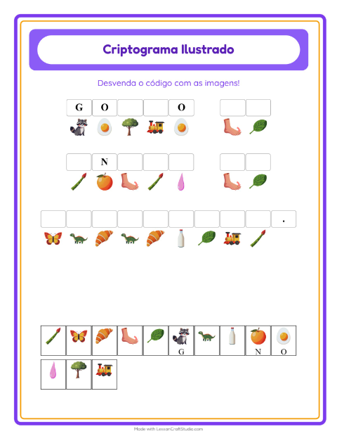 Pré-visualização da ficha de Criptograma para Educação infantil (pré-escola, 5-7 anos)