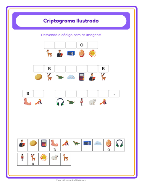 Pré-visualização da ficha de Criptograma para Educação infantil (pré-escola, 5-7 anos)