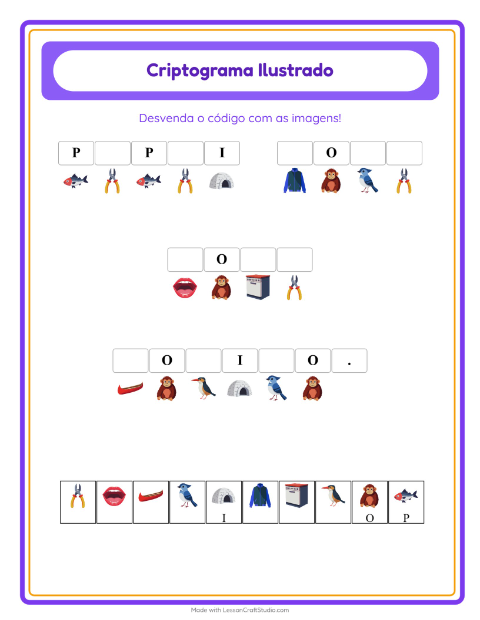 Pré-visualização da ficha de Criptograma para Educação infantil (pré-escola, 5-7 anos)