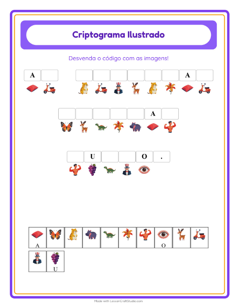 Pré-visualização da ficha de Criptograma para Educação infantil (pré-escola, 5-7 anos)