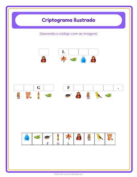 Pré-visualização da ficha de Criptograma para Educação infantil (pré-escola, 5-7 anos)