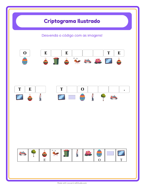 Pré-visualização da ficha de Criptograma para Educação infantil (pré-escola, 5-7 anos)
