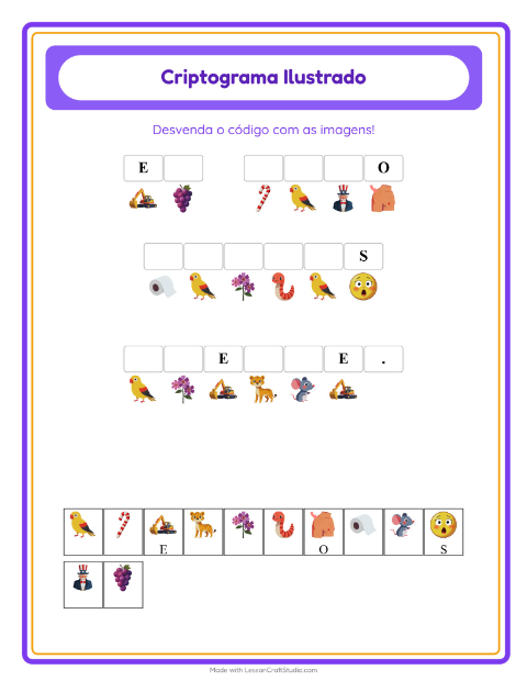 Pré-visualização da ficha de Criptograma para Educação infantil (pré-escola, 5-7 anos)