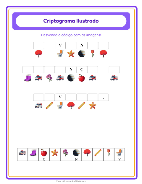 Pré-visualização da ficha de Criptograma para Educação infantil (pré-escola, 5-7 anos)