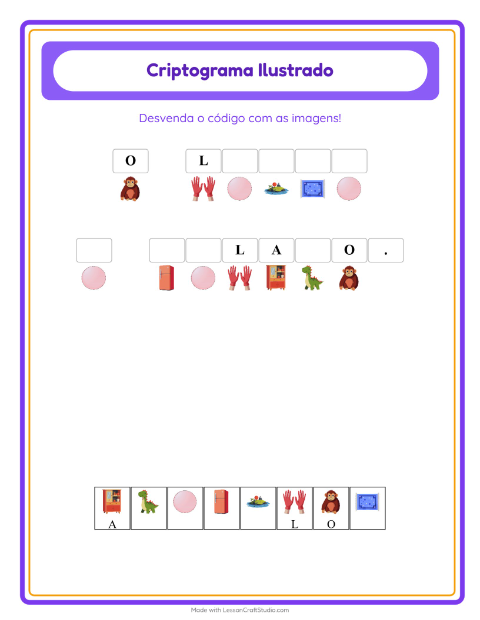 Pré-visualização da ficha de Criptograma para Educação infantil (pré-escola, 5-7 anos)